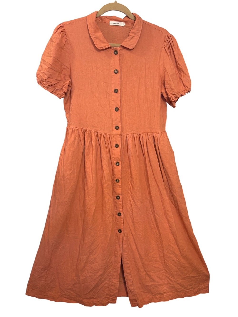 NWT MOD REF Button Front Puff Sleeve Midi Dress In Pumpkin Spice Women’s Medium